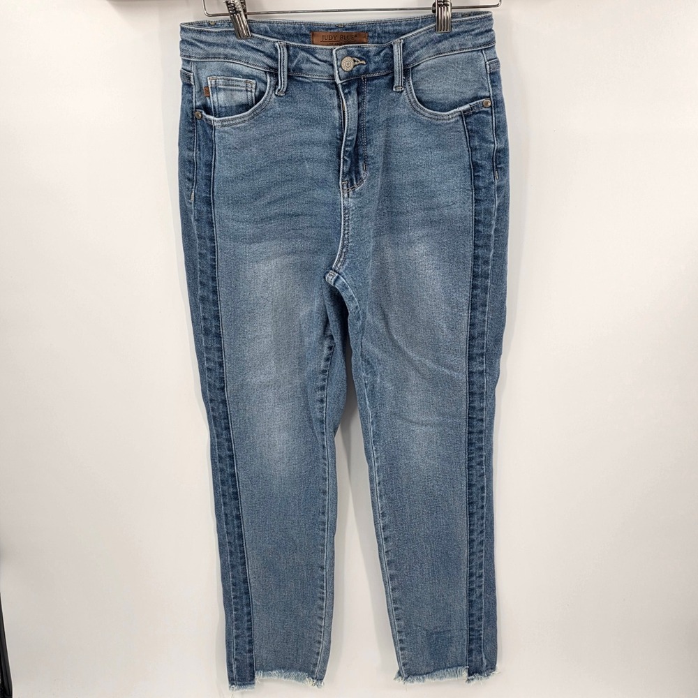 Judy Blue High Rise Raw Hem Side Stripe Skinny Blue Denim Jeans Size 5/27